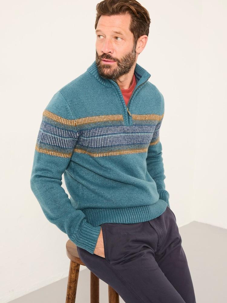 Fat Face Runswick Teal Blue Half Neck Knitted Jumper