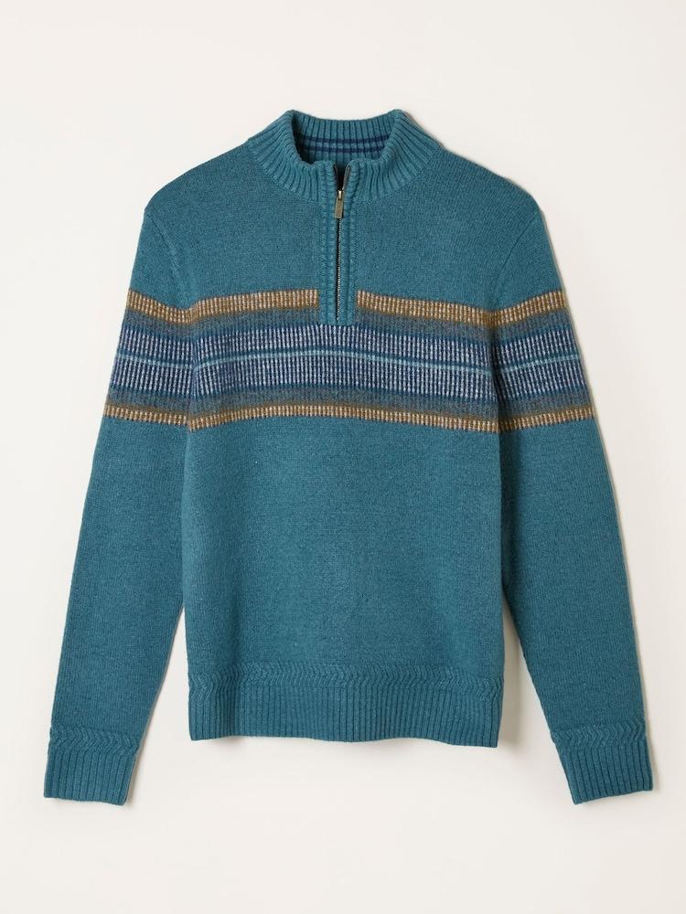 fat face Runswick Teal Blue Half Neck Knitted Jumper