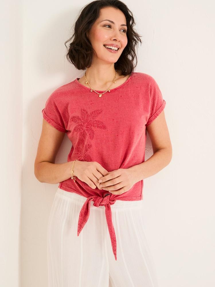 Fat Face Rust Red Palm Tree Graphic Tie Front T Shirt