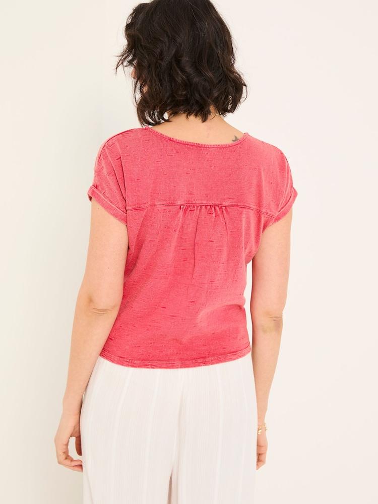 Fat Face Rust Red Palm Tree Graphic Tie Front T Shirt