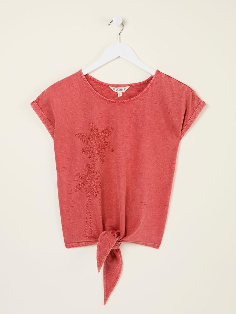 fat face Rust Red Palm Tree Graphic Tie Front T Shirt