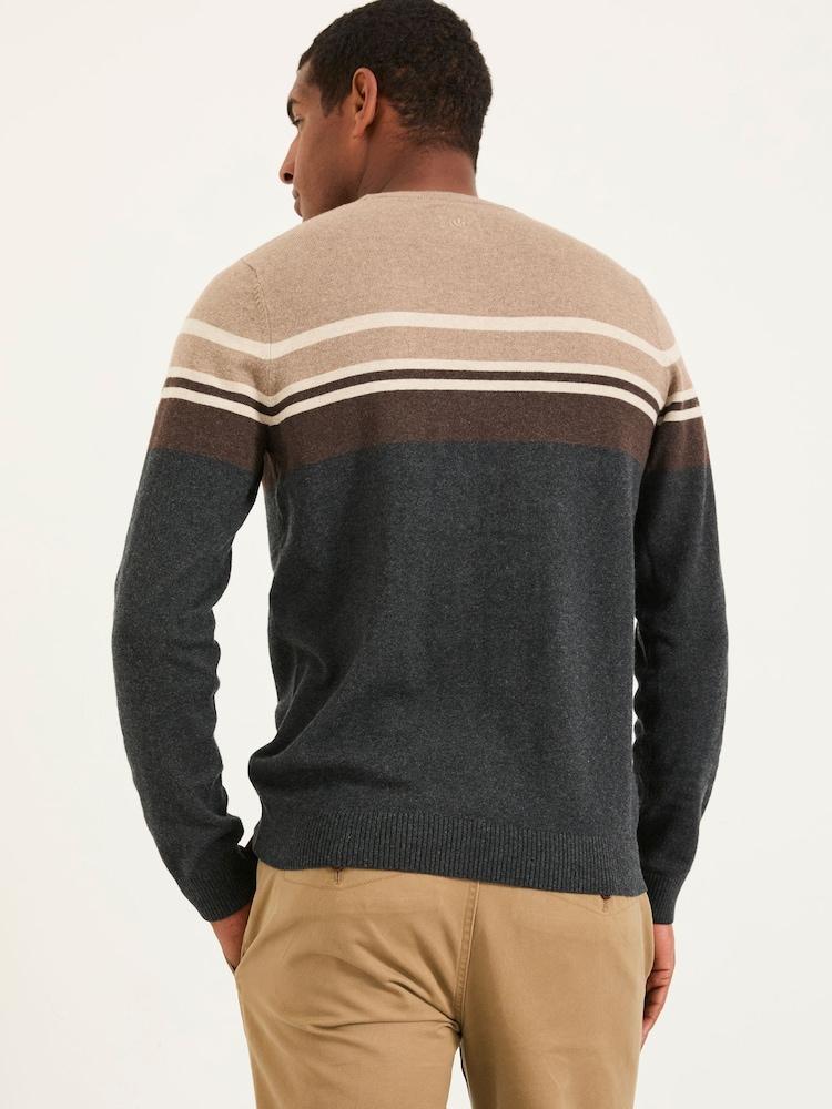 Fat Face Rye Charcoal Grey Stripe Crew Neck Knitted Jumper