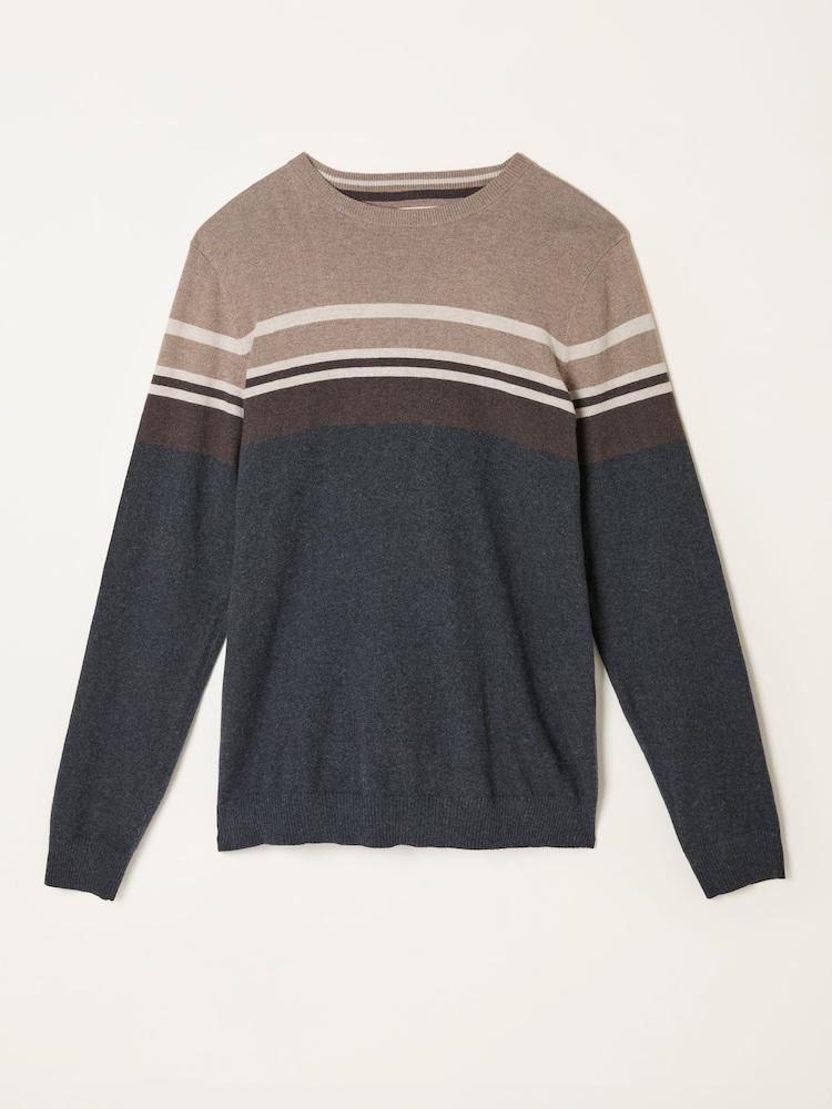 fat face Rye Charcoal Grey Stripe Crew Neck Knitted Jumper
