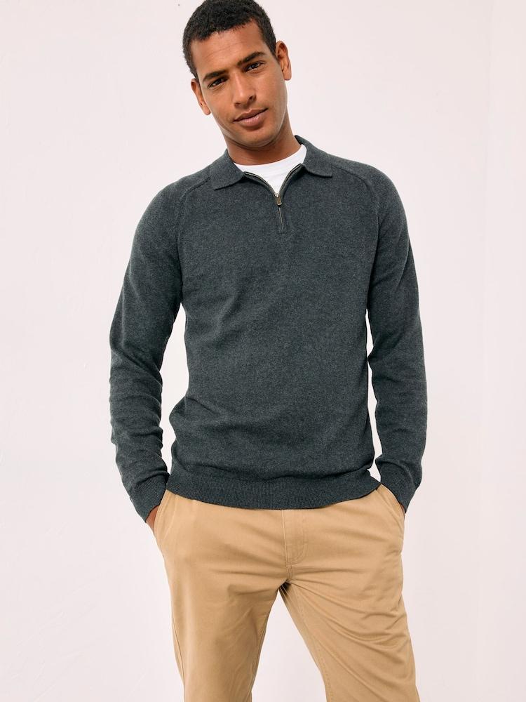 Fat Face Rye Charcoal Grey Zip Collar Knitted Polo Jumper