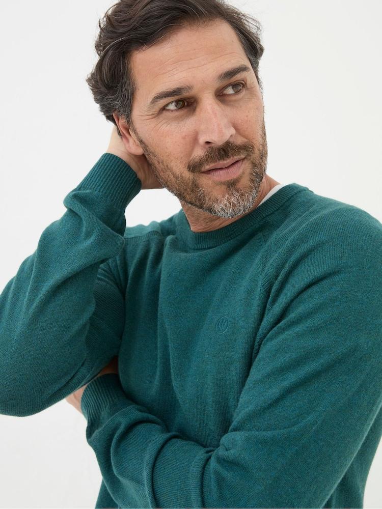 Fat Face Rye Teal Blue Cotton Cashmere Crew Neck Jumper