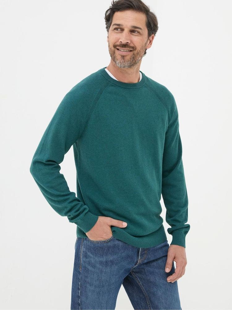 Fat Face Rye Teal Blue Cotton Cashmere Crew Neck Jumper