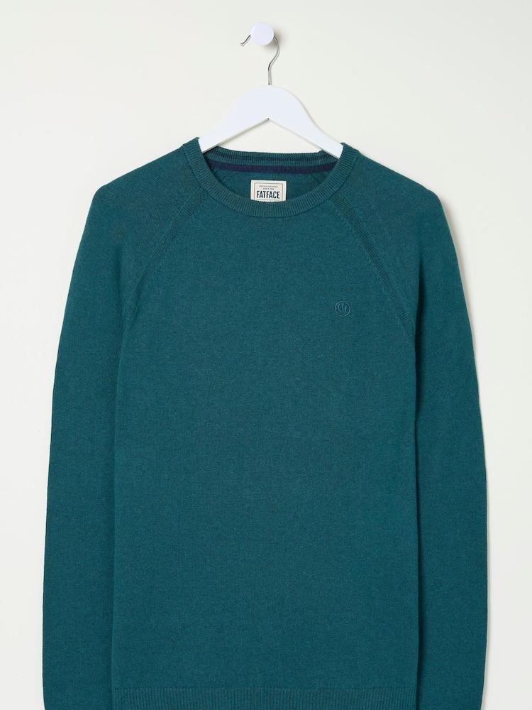 fat face Rye Teal Blue Cotton Cashmere Crew Neck Jumper
