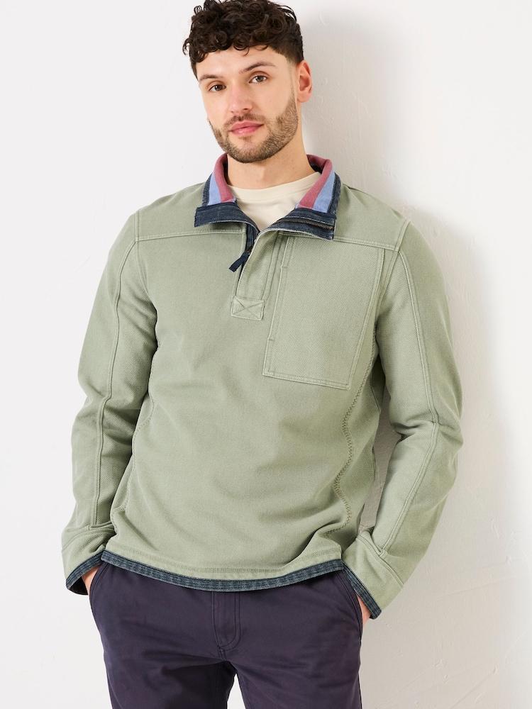 Fat Face Sage Green 100% Cotton Airlie Panel Quarter Zip Sweat Top