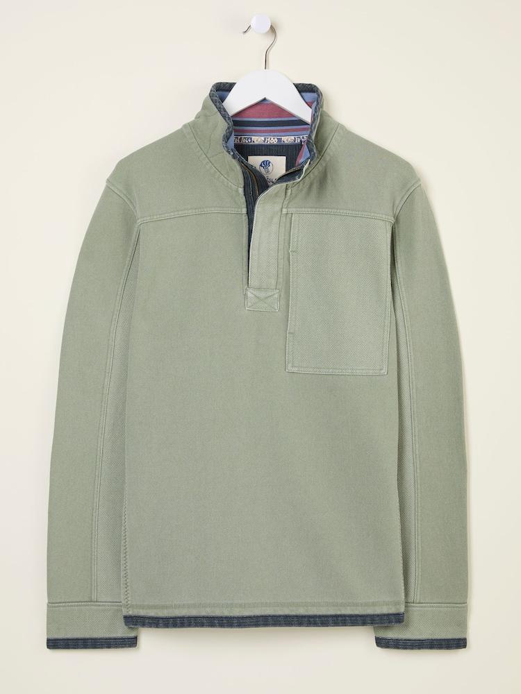 fat face Sage Green 100% Cotton Airlie Panel Quarter Zip Sweat Top
