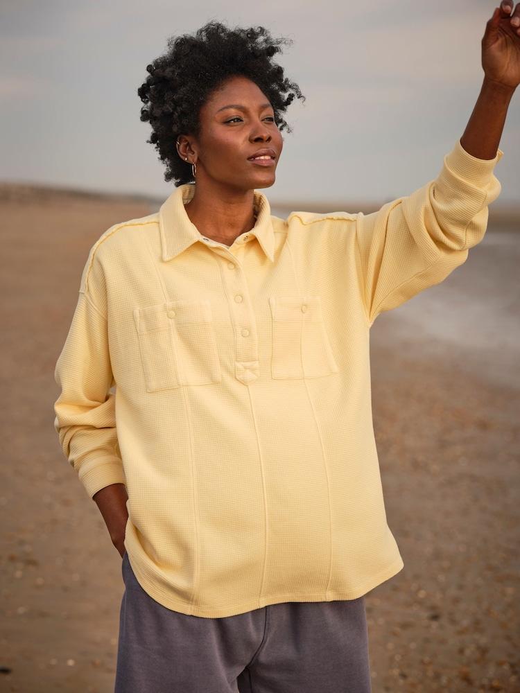 Fat Face Sage Yellow Waffle Overhead 100% Cotton Top