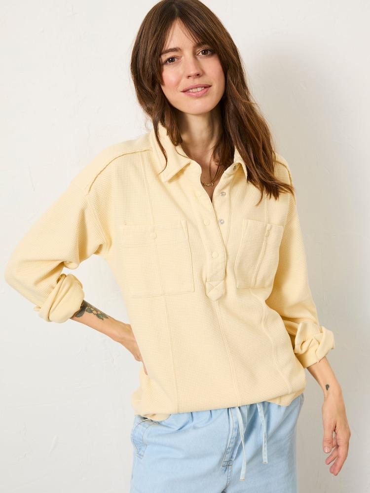 Fat Face Sage Yellow Waffle Overhead 100% Cotton Top
