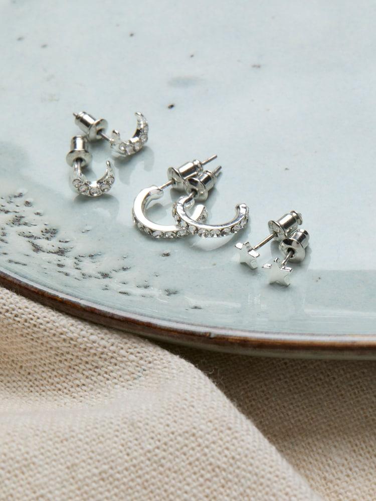 Fat Face Silver Tone Star And Moon Multi Pack Earrings