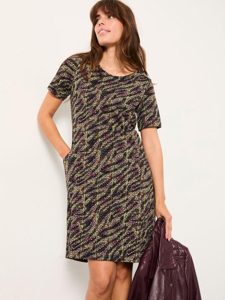 Fat Face Simone Black Sketchy Texture Regular Jersey Dress