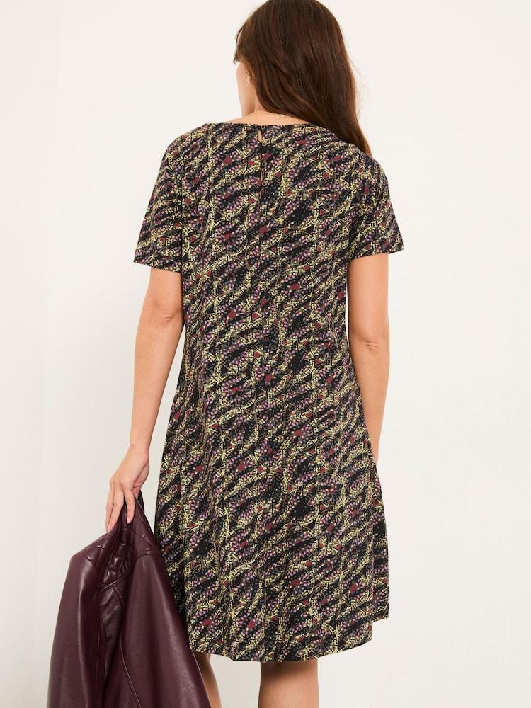 Fat Face Simone Black Sketchy Texture Regular Jersey Dress