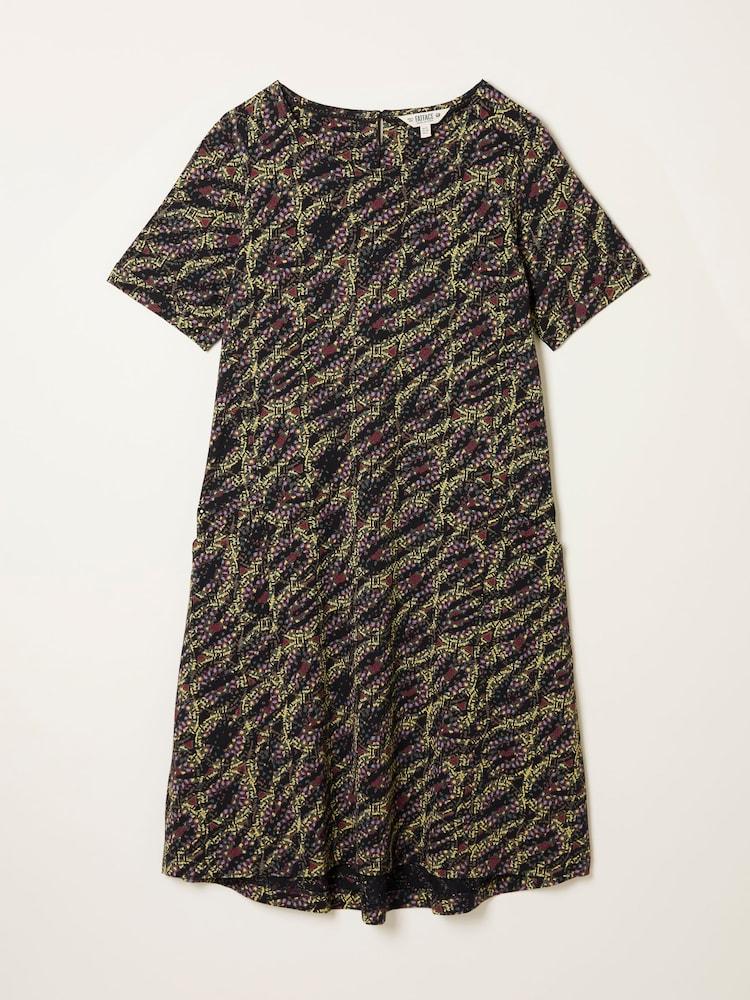 fat face Simone Black Sketchy Texture Regular Jersey Dress