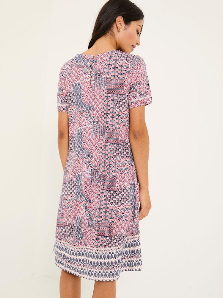 Fat Face Simone Pink Geo Patchwork Short Sleeve Jersey Dress