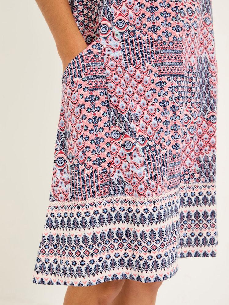 fat face Simone Pink Geo Patchwork Short Sleeve Jersey Dress