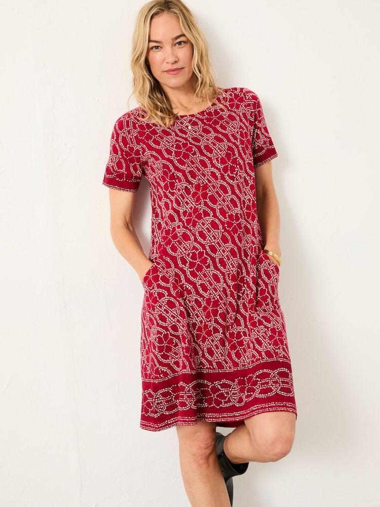 Fat Face Simone Red Texture Floral Petite Jersey Dress