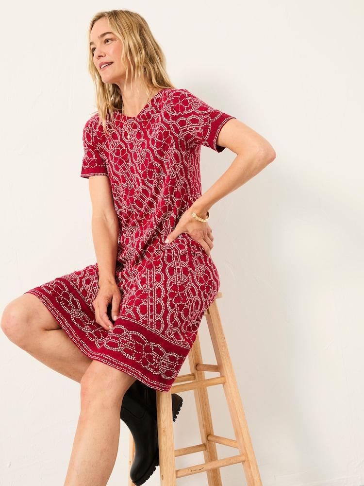 Fat Face Simone Red Texture Floral Regular Jersey Dress