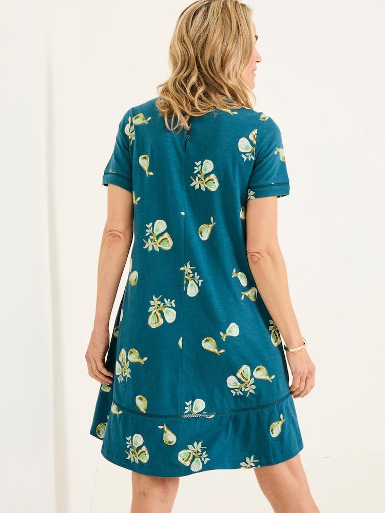 Fat Face Simone Teal Blue Figs Regular Jersey Dress