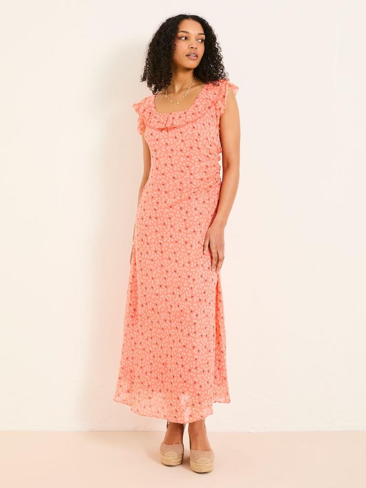 Fat Face Sloane Coral Pink Scoop Neck Printed Dress