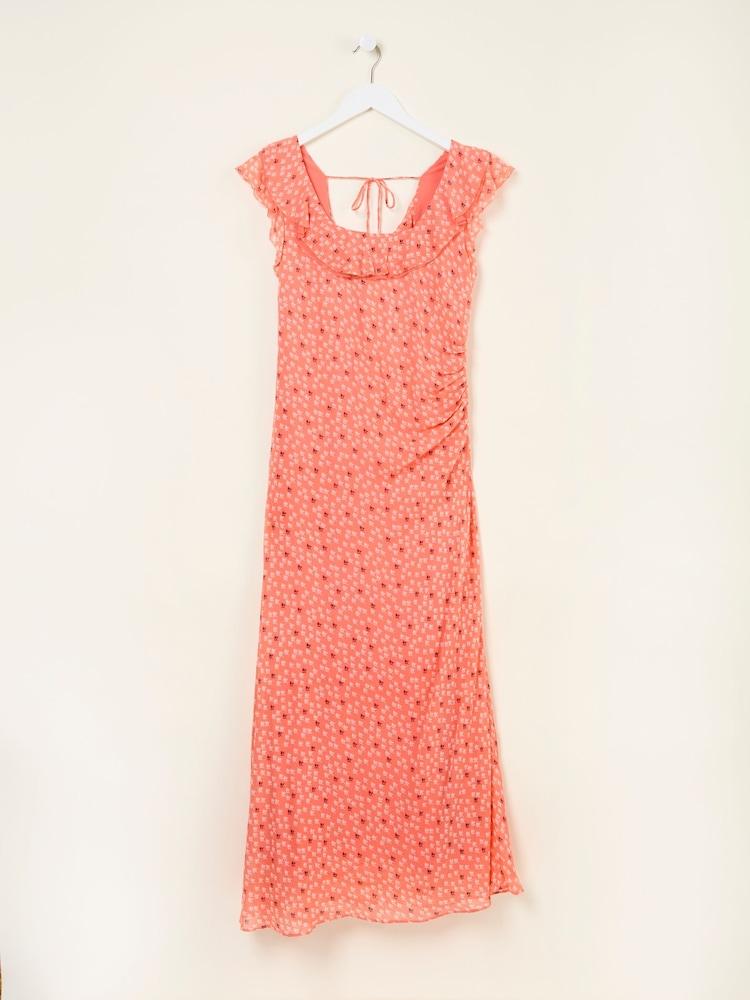 fat face Sloane Coral Pink Scoop Neck Printed Dress
