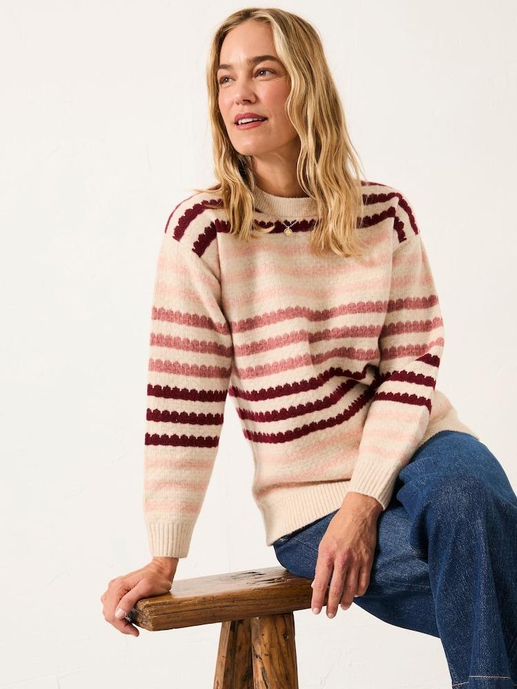 Fat Face Solange Chalk White Stripe Knitted Crew Jumper