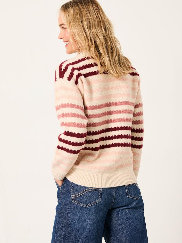 Fat Face Solange Chalk White Stripe Knitted Crew Jumper