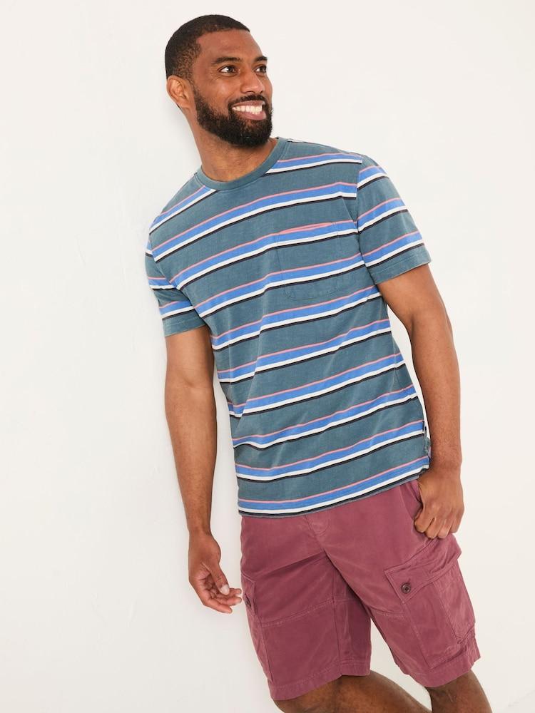 Fat Face Studland Dark Teal Blue Stripe Pocket T-Shirt