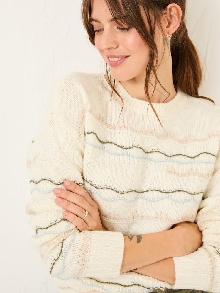 Fat Face Suki Ivory Pattern Knitted Crew Neck Jumper