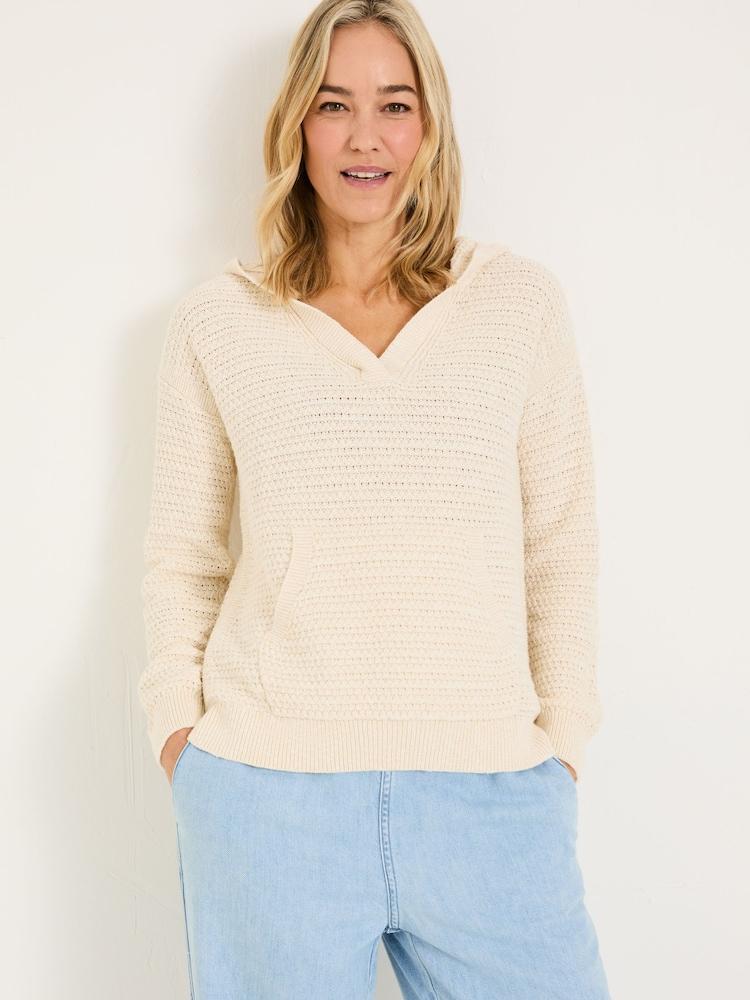 Fat Face Sutton Light Natural Textured Knitted Hoodie