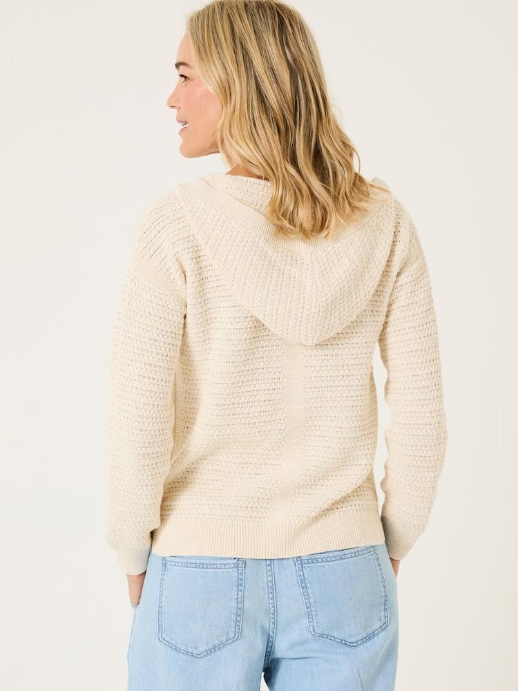 Fat Face Sutton Light Natural Textured Knitted Hoodie