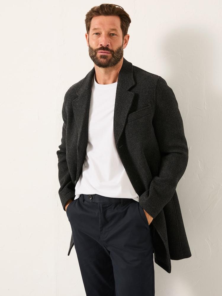 Fat Face Tabor Dark Grey Single Breasted Wool Mix Topcoat