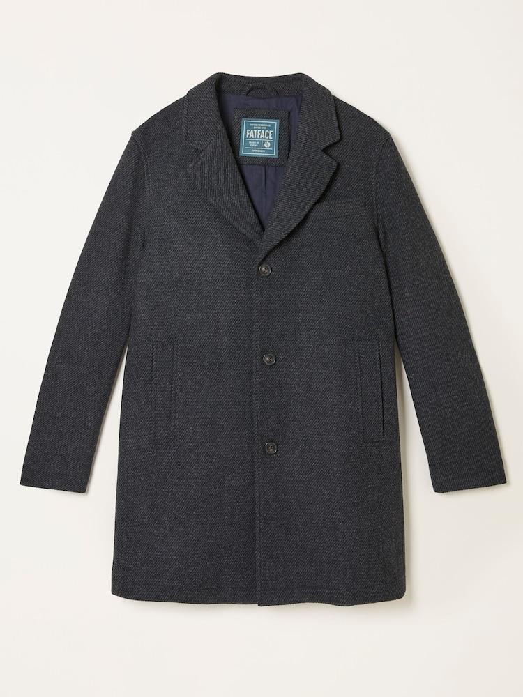 fat face Tabor Dark Grey Single Breasted Wool Mix Topcoat