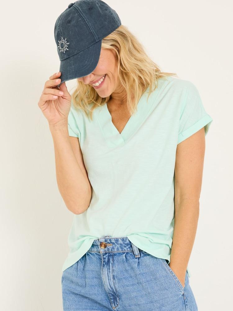 Fat Face Tansy Mint Green 100% Cotton V-Neck T-Shirt