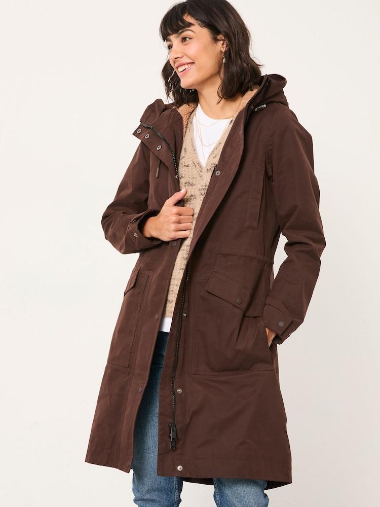 Fat Face Taylor Chocolate Brown Borg Waterproof Coat