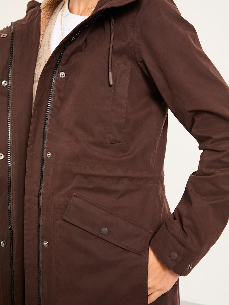 fat face Taylor Chocolate Brown Borg Waterproof Coat