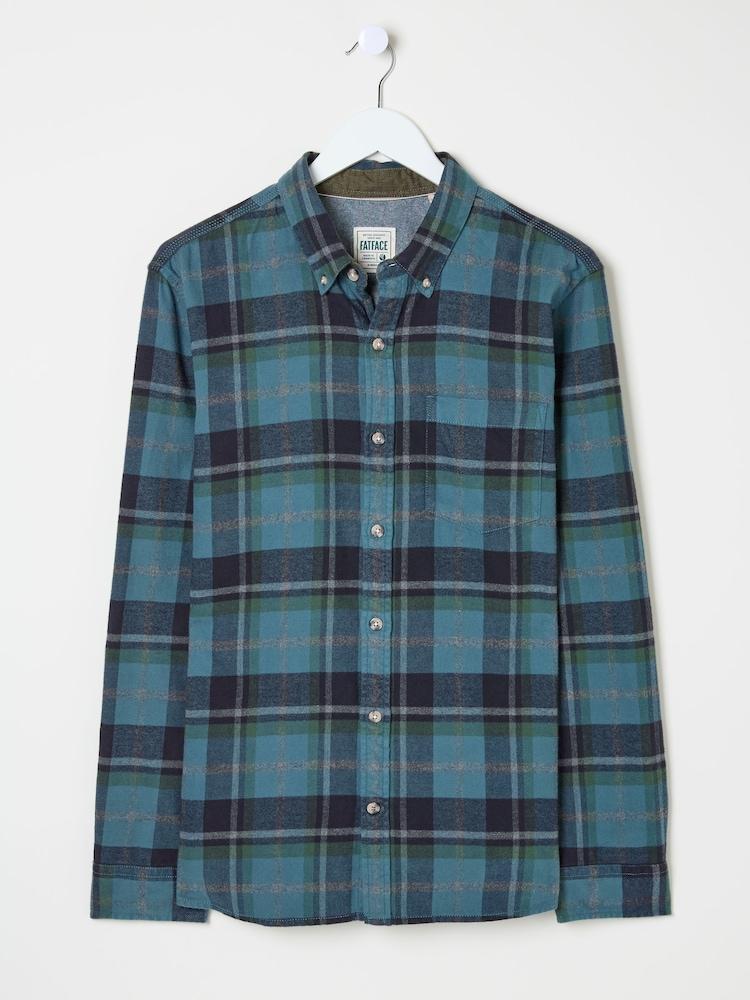 fat face Teal Blue Long Sleeve Selby Check 100% Cotton Shirt