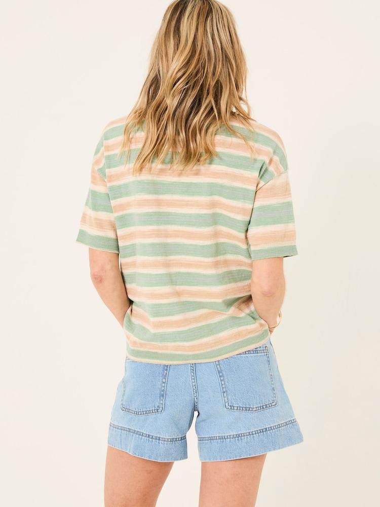 Fat Face Teal Blue Space Dye Stripe Short Sleeve T Shirt