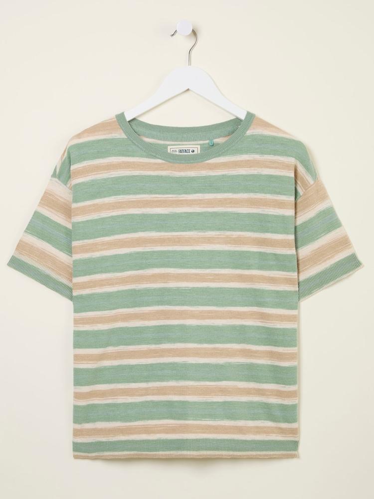 fat face Teal Blue Space Dye Stripe Short Sleeve T Shirt