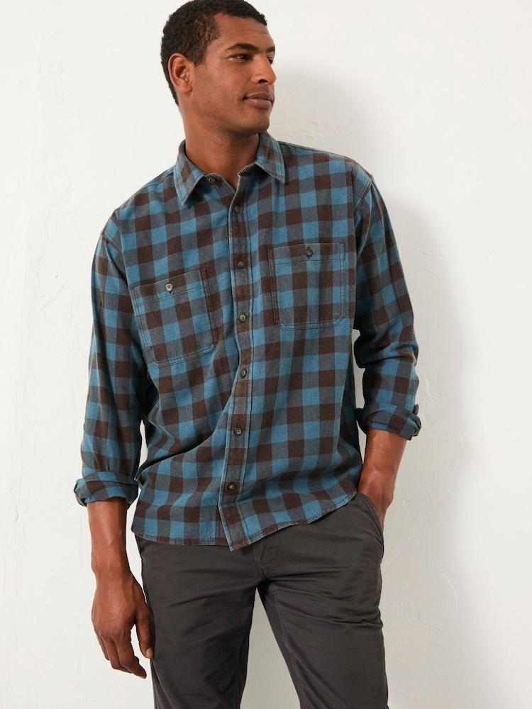 Fat Face Thursby Mid Blue Long Sleeve Relaxed Fit Gingham Shirt