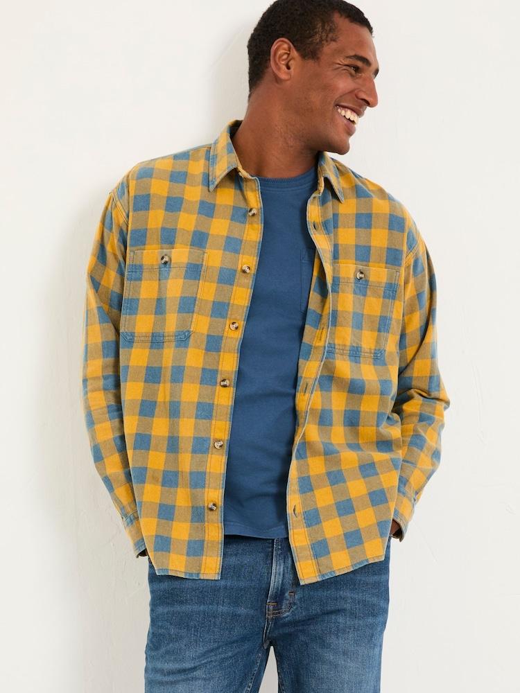 Fat Face Thursby Ochre Yellow Long Sleeve Relaxed Fit Gingham Shirt