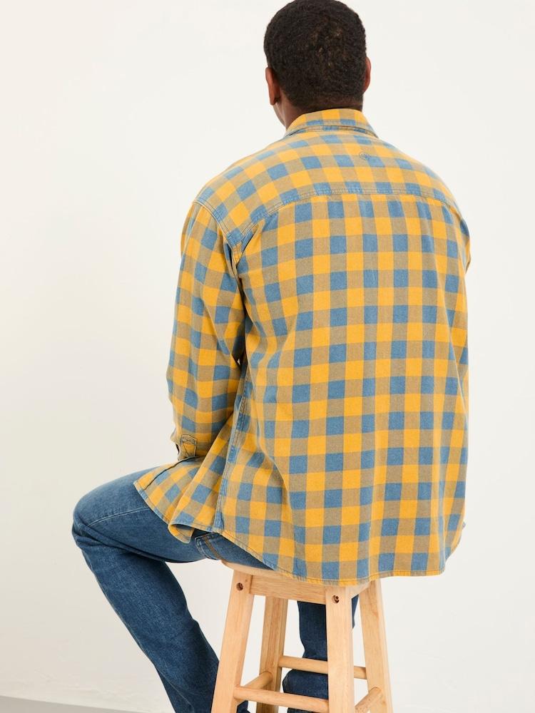 Fat Face Thursby Ochre Yellow Long Sleeve Relaxed Fit Gingham Shirt