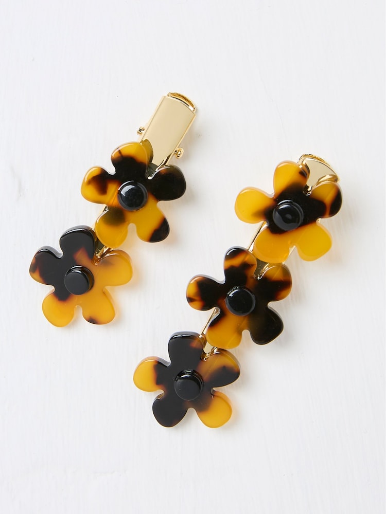 Fat Face Tortoiseshell Brown Flower Hair Slides 2 Pack