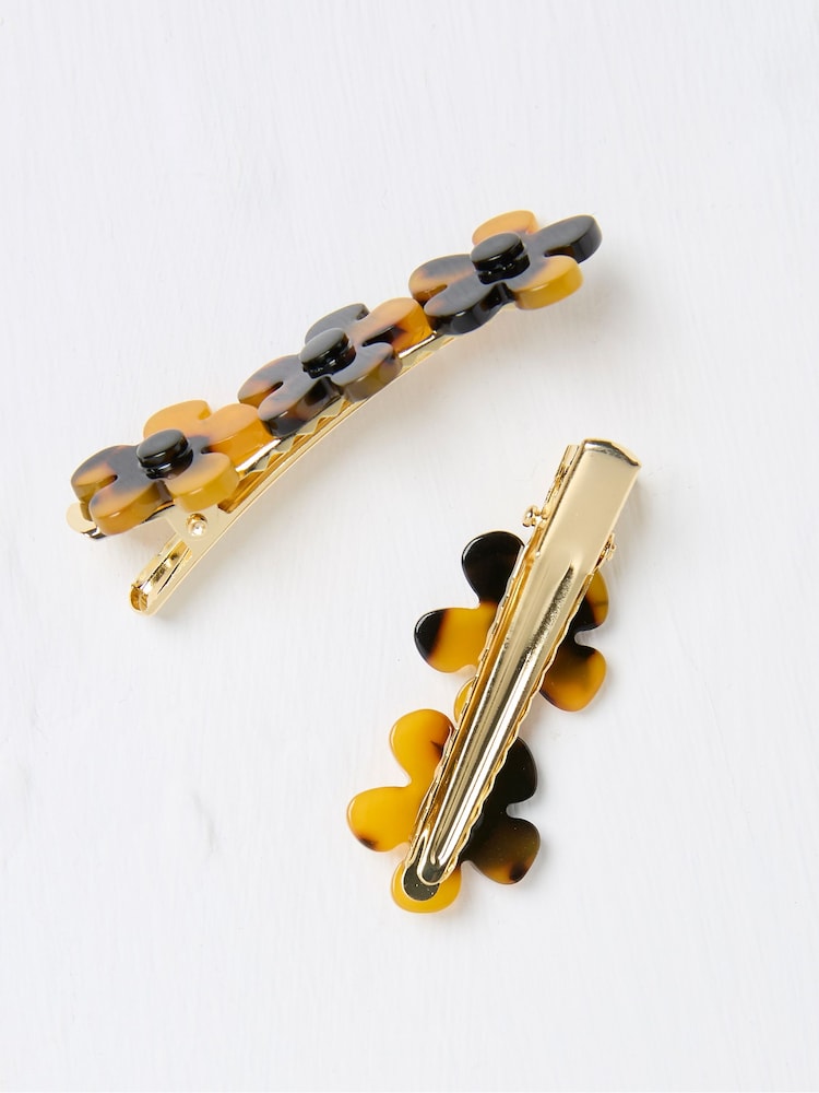 fat face Tortoiseshell Brown Flower Hair Slides 2 Pack