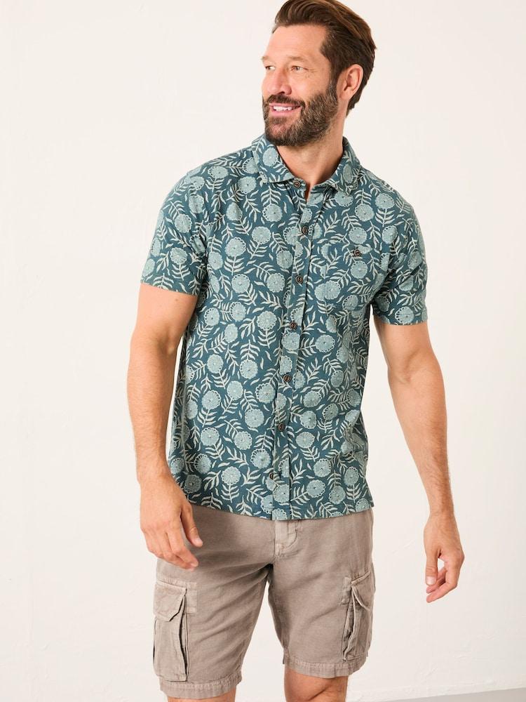 Fat Face Truro Green Floral Short Sleeve Jersey Shirt