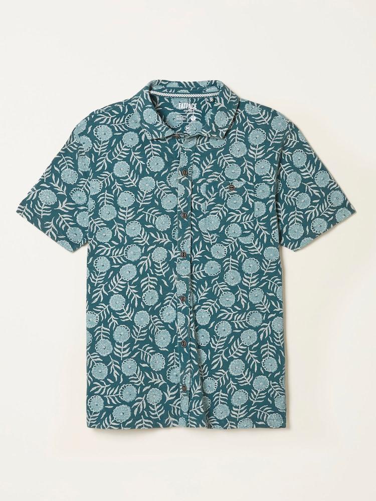 fat face Truro Green Floral Short Sleeve Jersey Shirt