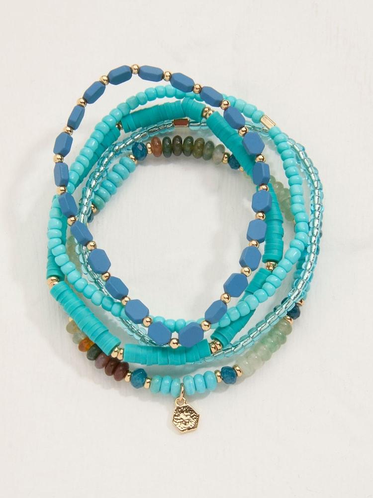 Fat Face Turquoise Blue Beaded Stretch Bracelet Stack
