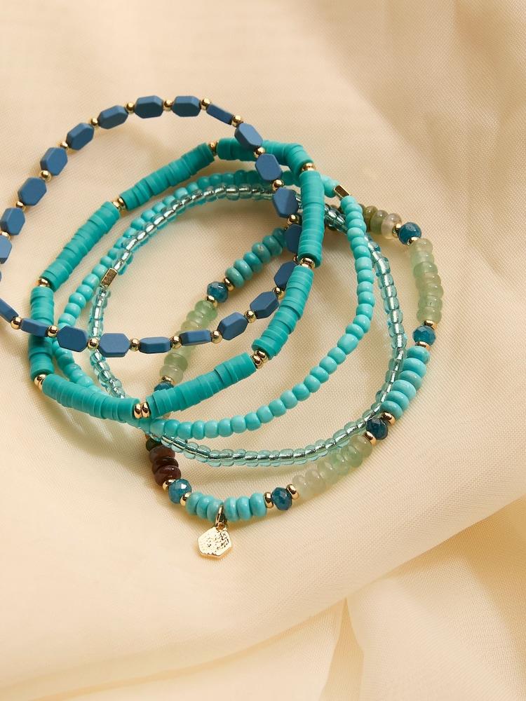 Fat Face Turquoise Blue Beaded Stretch Bracelet Stack