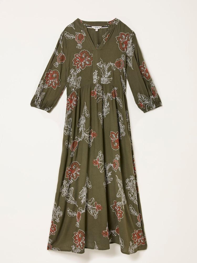 fat face Vivienne Olive Green Regular Embroidered Midi Dress